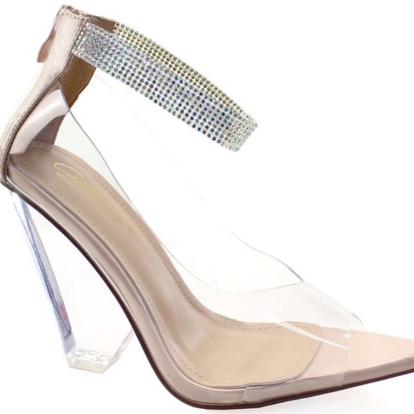 RESTOCKED! UNIQUE NUDE GLAM RHINESTONE LUCITE HEELS - Picture 8 of 9